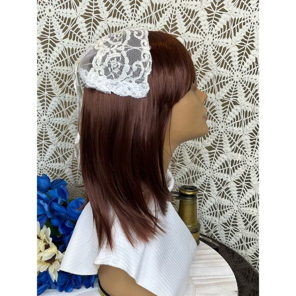 Vintage Bridal White Lace Calot Hat - Picture 7 of 9